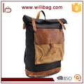 Light Weight Daily Use Men Canvas Leather Rucksack Backpack